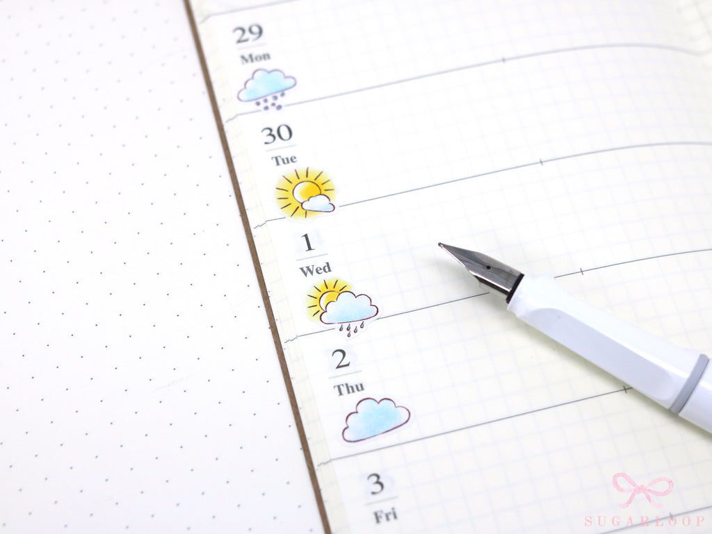 Watercolor Weather Planner and Journal Stickers: Hand Drawn Tracker Icons