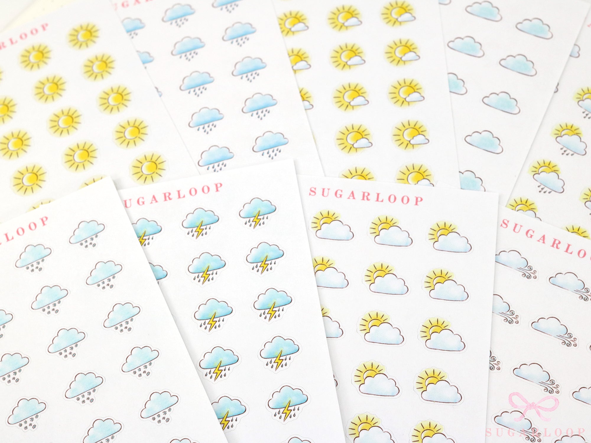 Watercolor Hand Drawn Doodle Weather Planner and Journal Stickers Icons