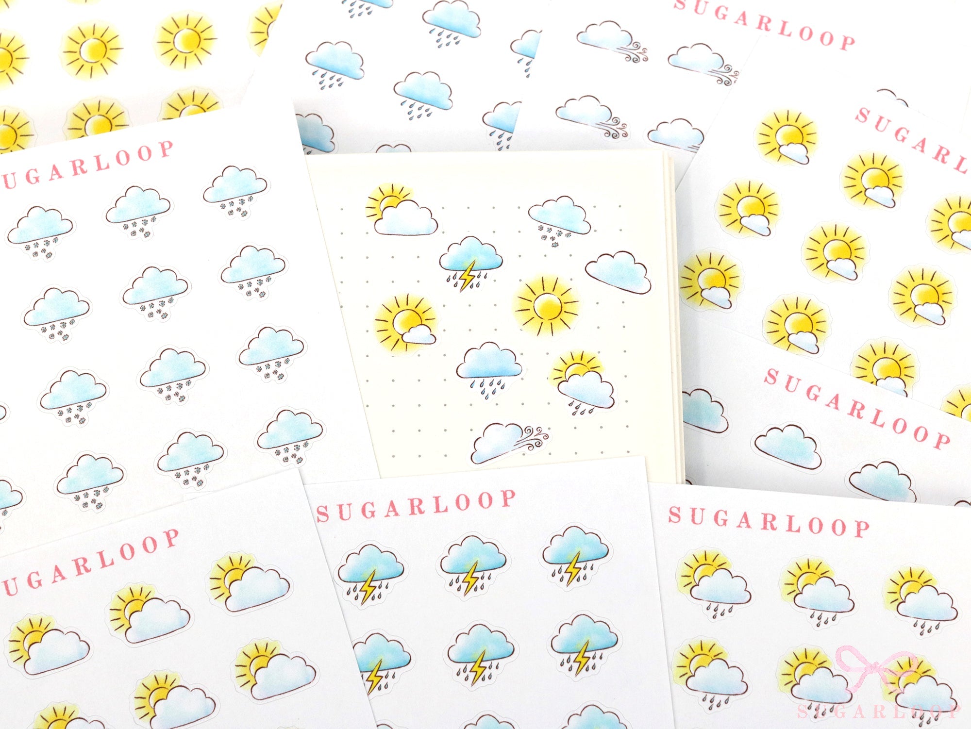 Watercolor Hand Drawn Doodle Weather Planner and Journal Stickers Icons