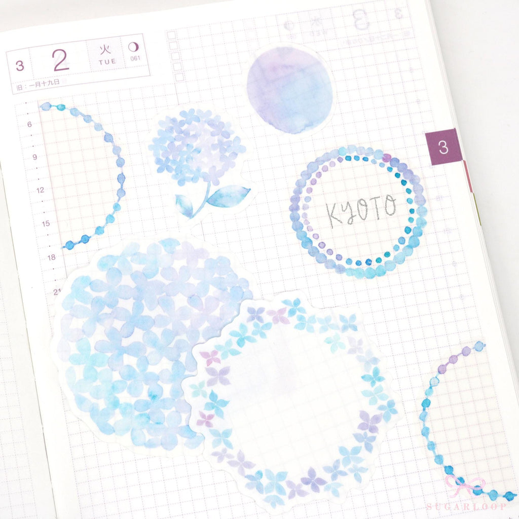 Floral Hydrangea Washi Flake Stickers - Set of 7