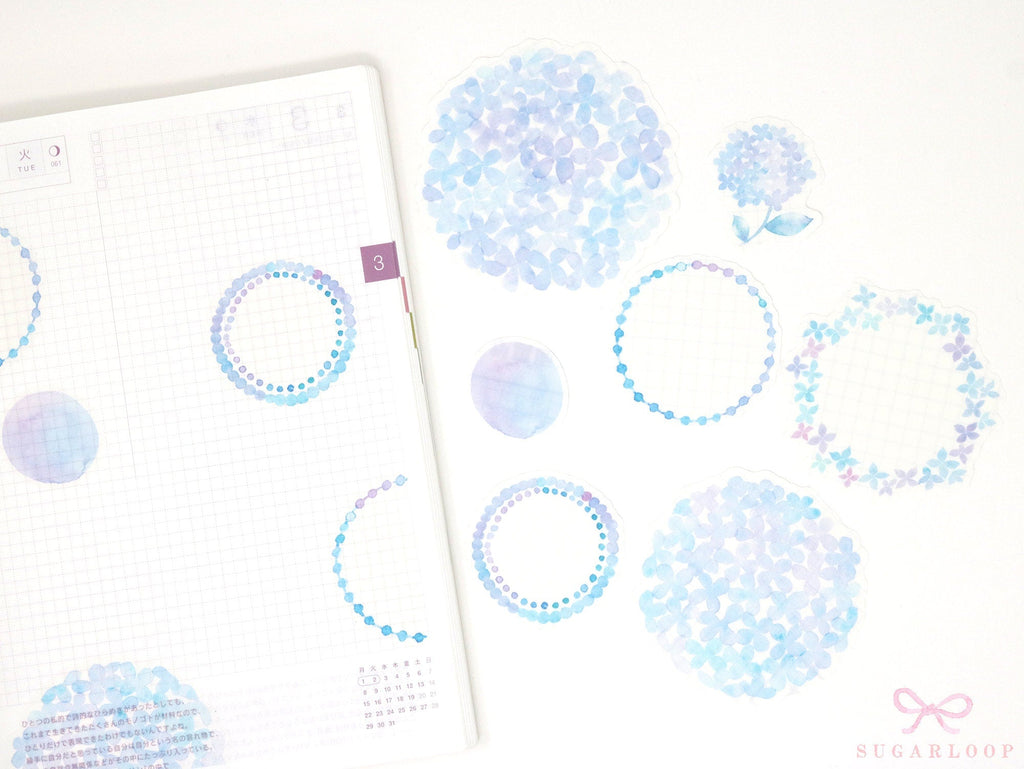 Floral Hydrangea Washi Flake Stickers - Set of 7
