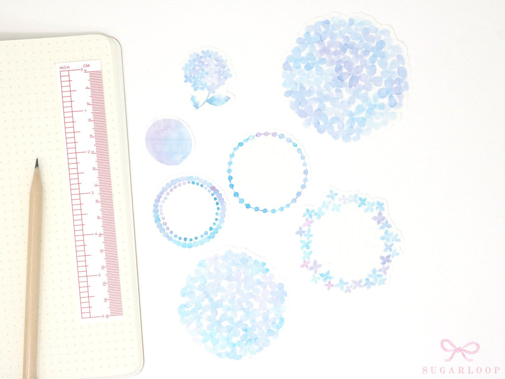 Floral Hydrangea Washi Flake Stickers - Set of 7