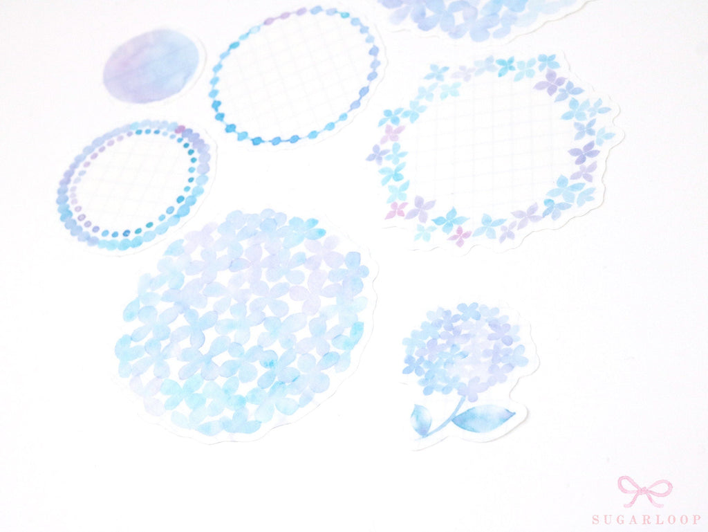 Floral Hydrangea Washi Flake Stickers - Set of 7
