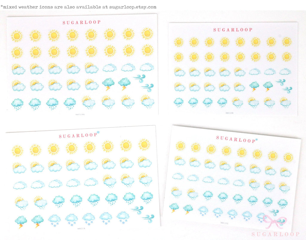 Cloudy Watercolor Weather Bujo Planner Stickers