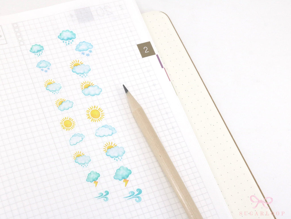 Windy Watercolor Weather Bujo Planner Stickers
