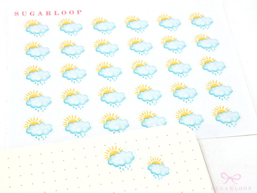 Scattered Showers Watercolor Weather Bujo Planner Stickers