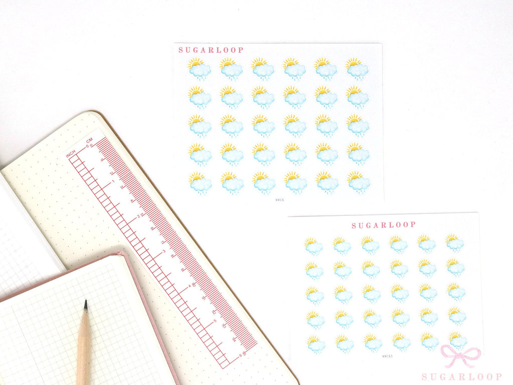 Scattered Showers Watercolor Weather Bujo Planner Stickers