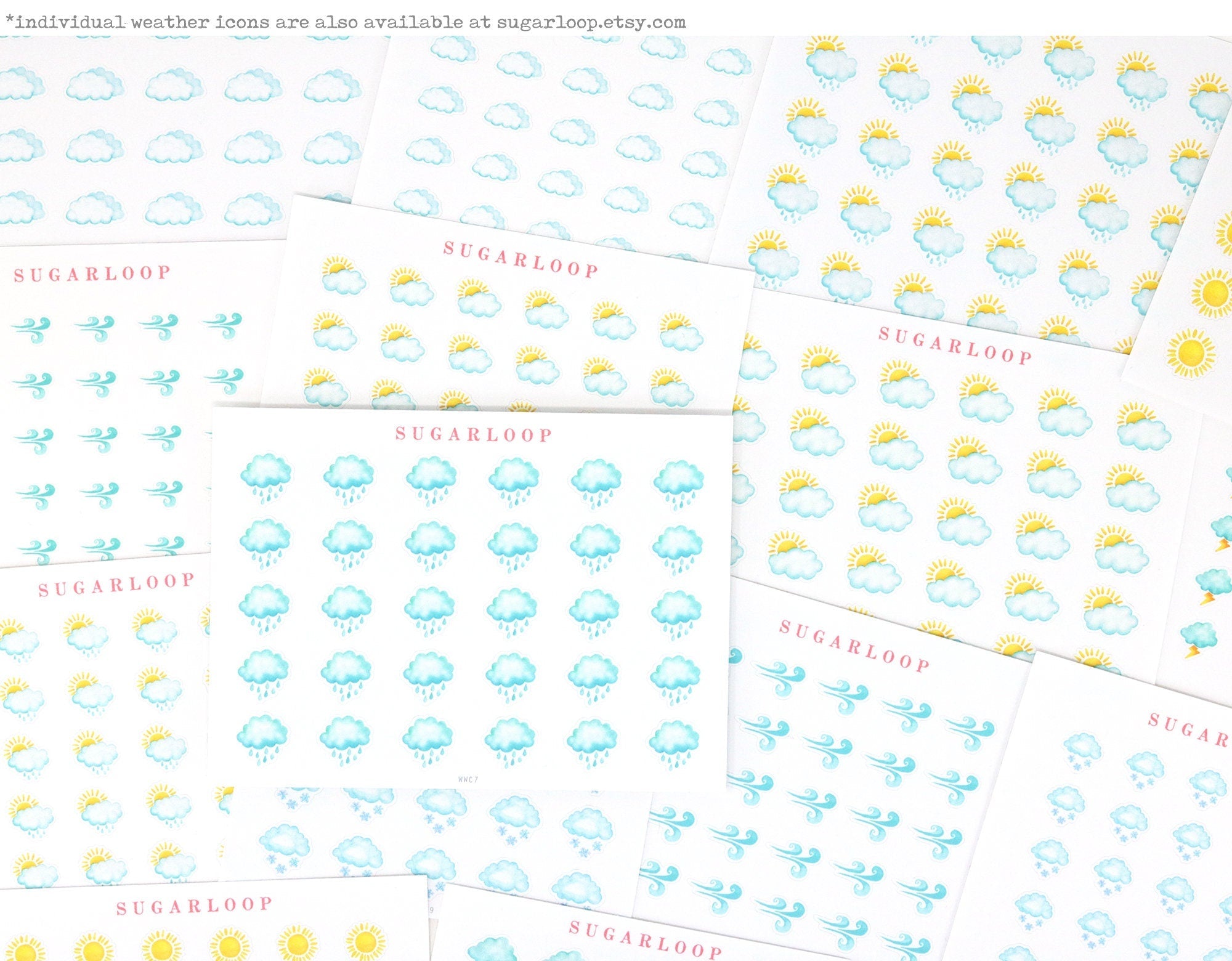 Scattered Showers Watercolor Weather Bujo Planner Stickers