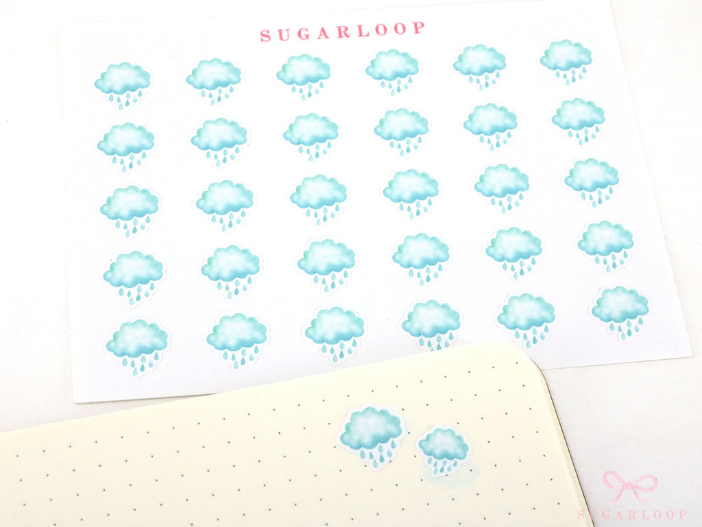 Rain Watercolor Weather Bujo Planner Stickers
