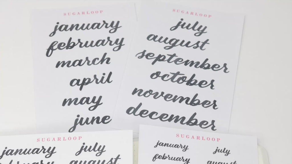 Ink Wash Handwritten Script Months of The Year Planner & Journal Stickers: DIY Diary & Calendar 1.5in (38mm) 2in (50 mm)