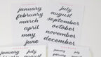 Ink Wash Handwritten Script Months of The Year Planner & Journal Stickers: DIY Diary & Calendar 1.5in (38mm) 2in (50 mm)